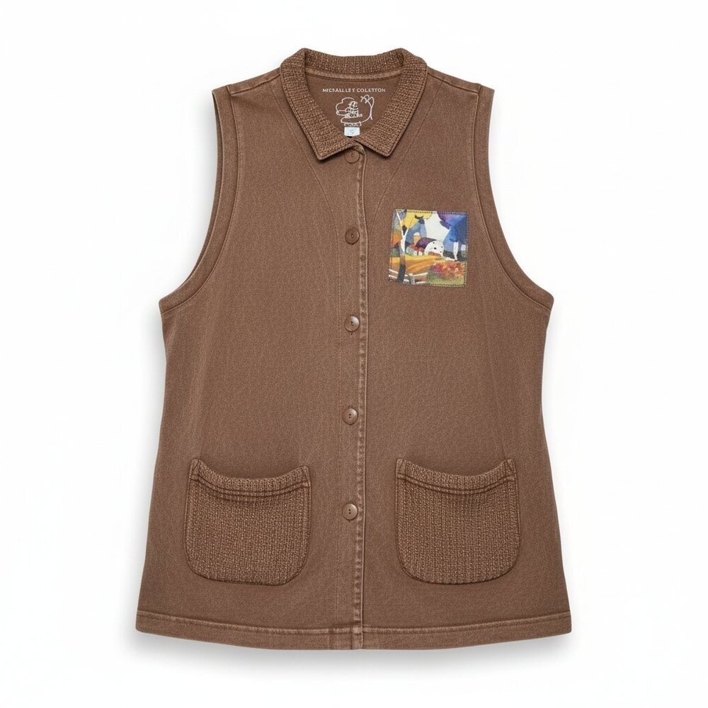 Michael Leu Collection Top Large Women Brown Sleeveless Art to Wear Mineral Wash